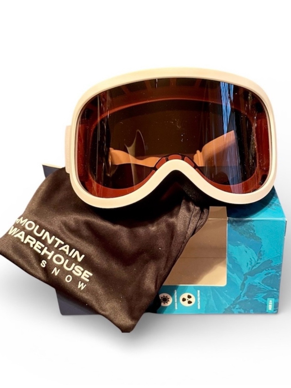 Mountain Warehouse Snow Goggles - New In Box (NIB) with Pouch, Cream/Amber